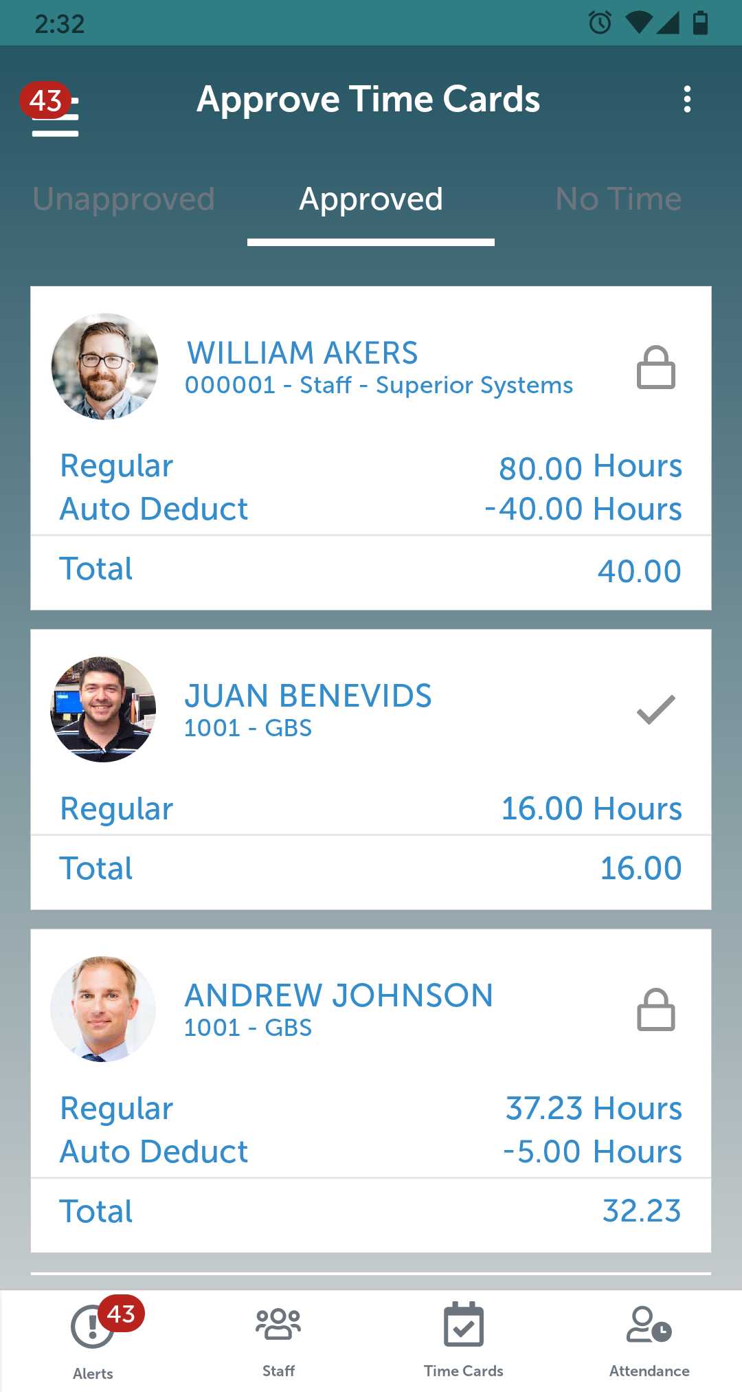 MSS Mobile Approved Time Cards